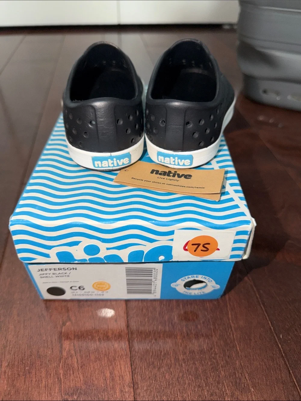Native Jefferson Kids Slip-On Shoes in Black with White Toe